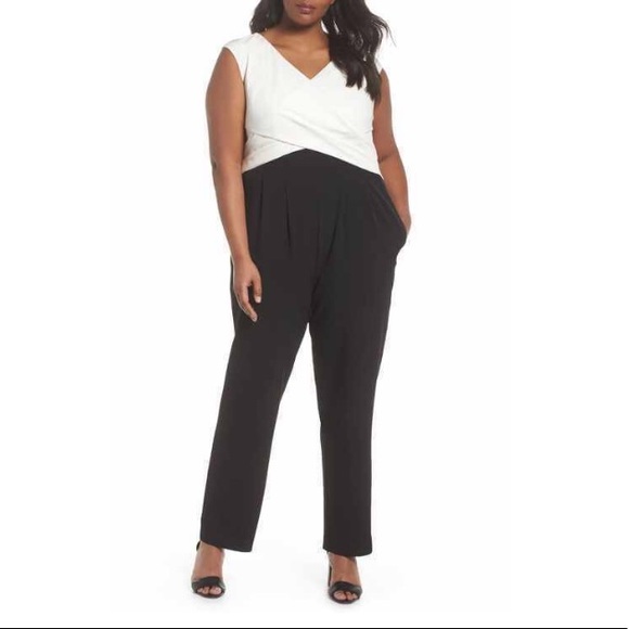 eliza j black and white jumpsuit